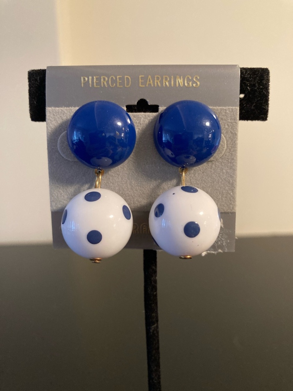 Blue and White Polka Dot Drop Earrings - Classic Statement